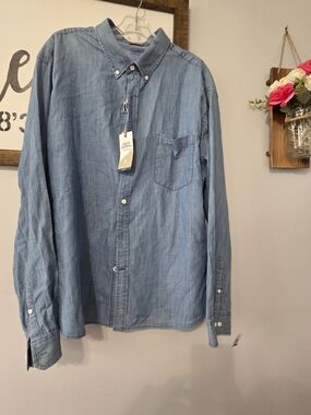 IZOD Saltwater Long Sleeve Button Down Shirt NWT Light Indigo Navy - 2XL